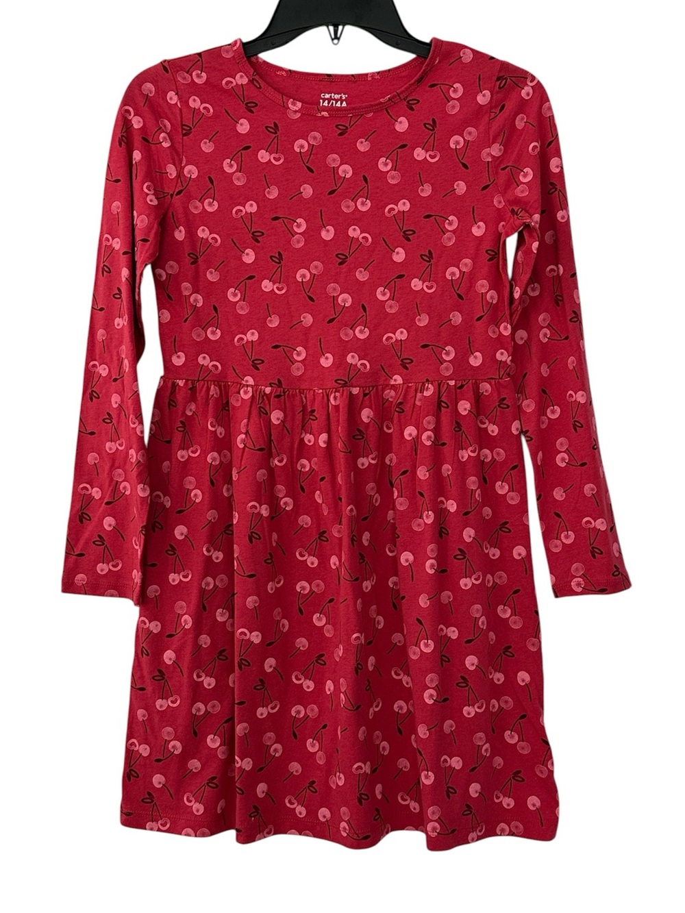 NWT Carters Girls Size 14 Dress Cherry Print Long Sleeve Pink 100% Cotton School